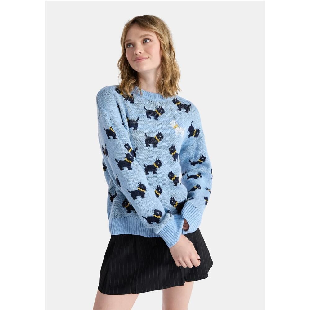 Stranger Things Season 5 Erica Scottie Dog Sweater NWT Size L Blue No Boundaries